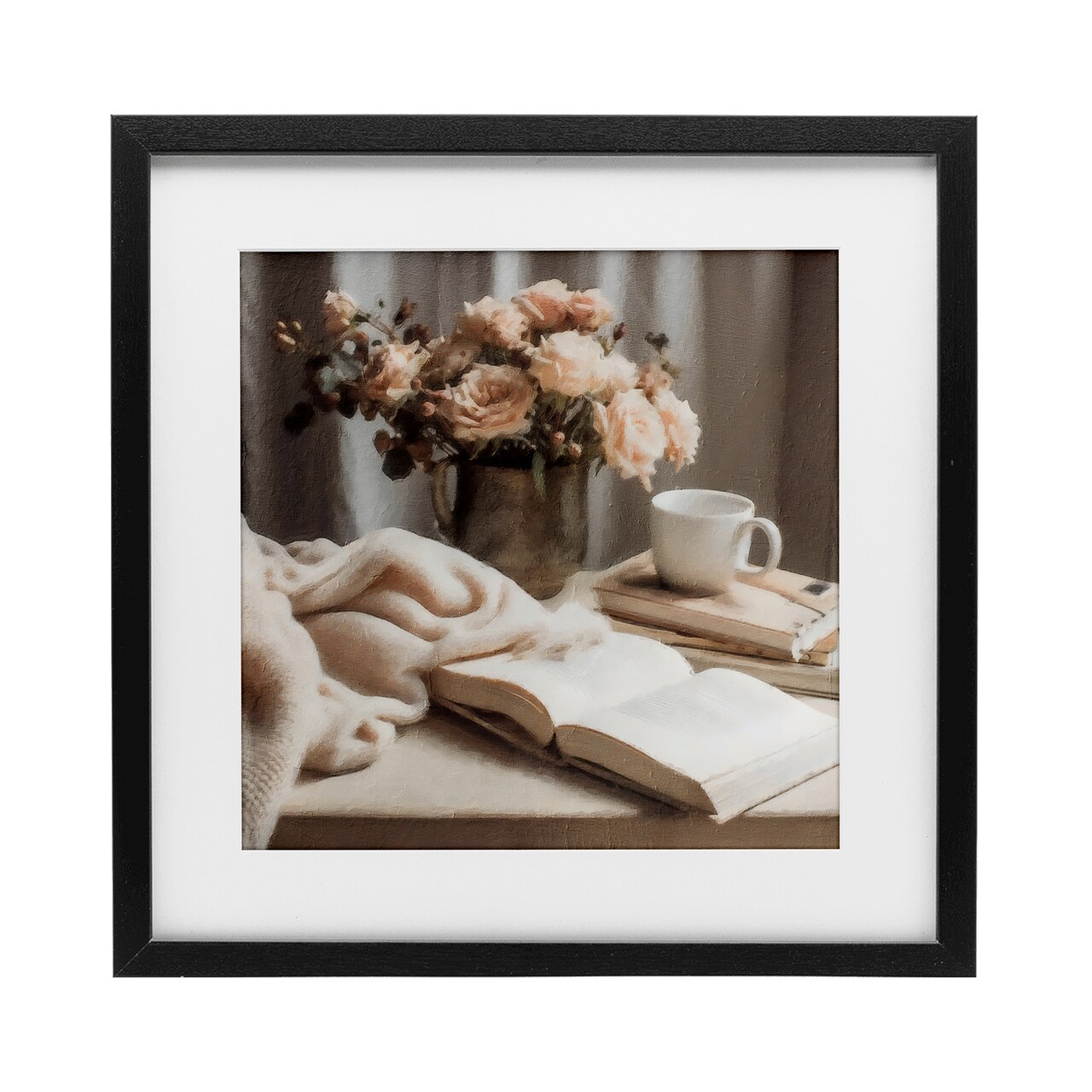 Stupell Industries Morning Coffee Floral Journaling Framed Print Under Glass, design by Riley B